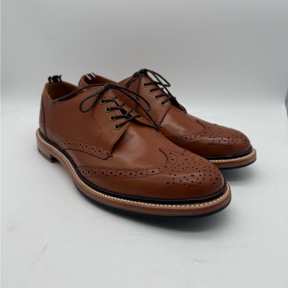 BRAND NEW J. Crew K9291 Oar Stripe Italian Leather Short Wingtip Sienna Size 10